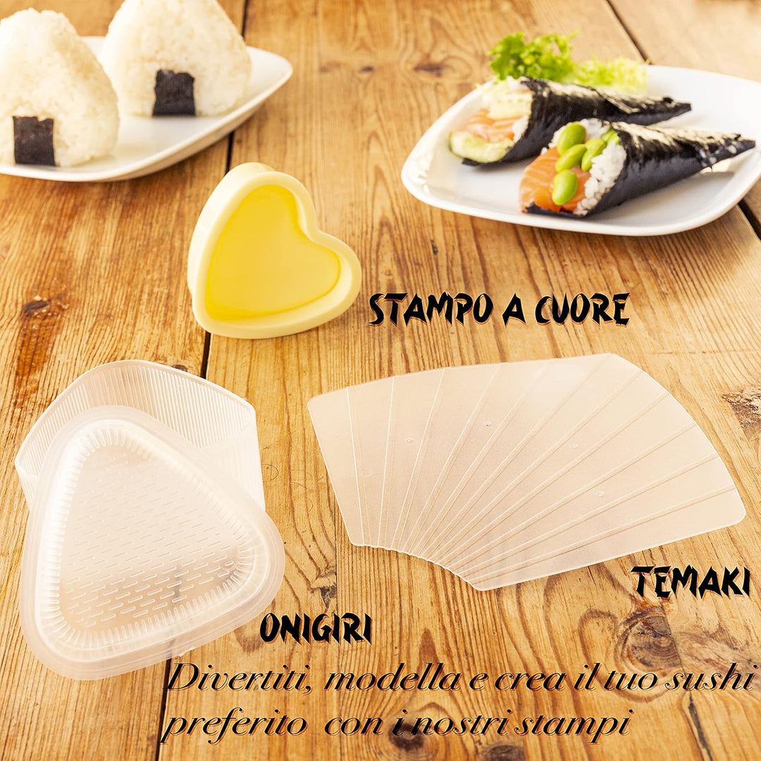 Sushi-Set 2025 – 29-teilig mit praktischer Anleitung, Rezeptbuch, Onigiri-Form, Bambusmatte, Sushi G