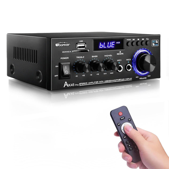 AK45 Pro HiFi-Verstärker WOOPKER Mini Verstärker, 500W,2 Kanäle Bluetooth Verstärker HiFi Stereo w/U
