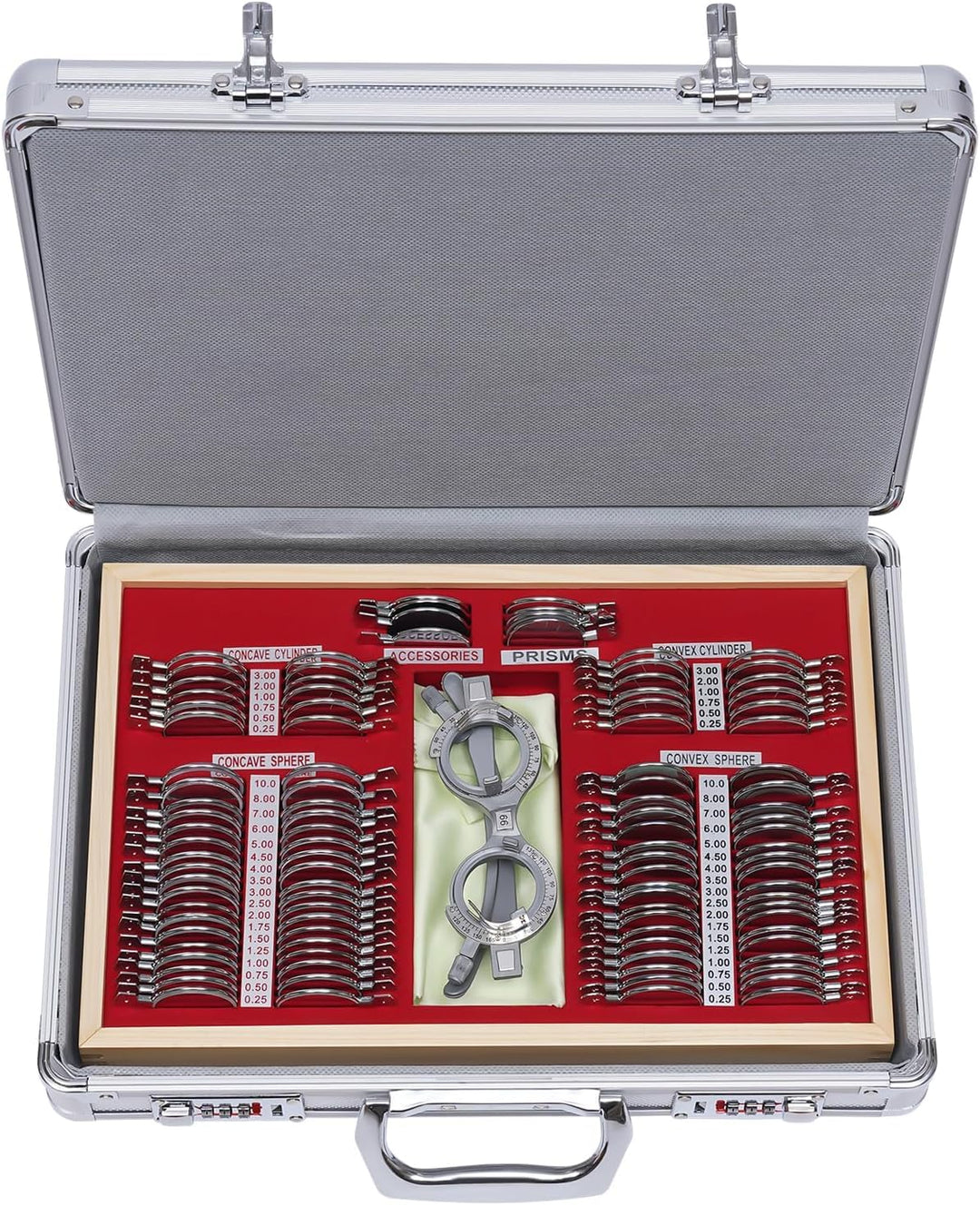 LANNADD 104 Stück Trial Lens Testlinsen-Set, Metal Optometry Testlinsen Optical Trial Lens Set Optom