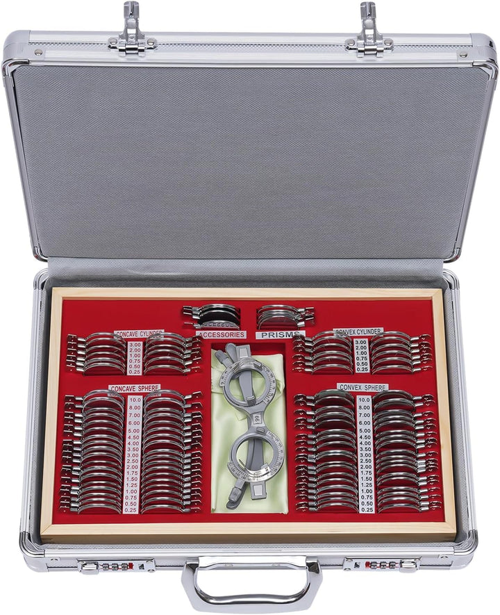 LANNADD 104 Stück Trial Lens Testlinsen-Set, Metal Optometry Testlinsen Optical Trial Lens Set Optom