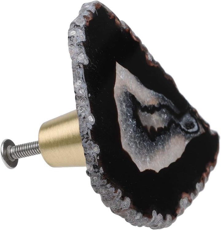 mookaitedecor Satz von 6 Schubladenknopf Schwarz Achat Messing Dekoration Möbel Schublade Schrank Kn