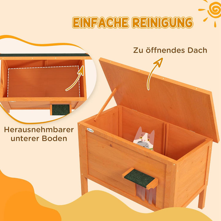 PawHut Katzenhaus aus Holz Winterfest wasserdicht Katzenhütte mit Asphaltdach Boden Füsse Katzenhöhl