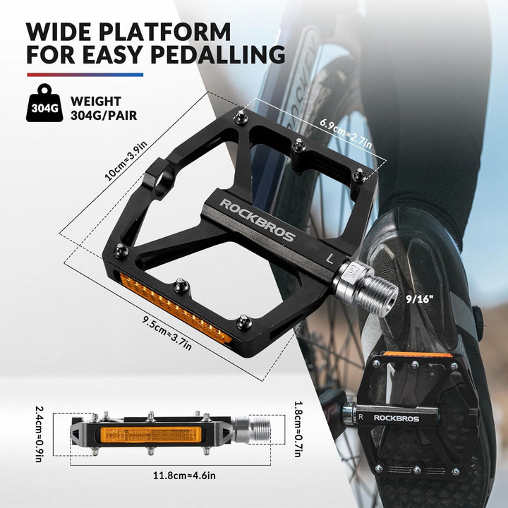 ROCKBROS Fahrradpedale mit Reflektoren Platform Pedale aus Aluminiumlegierung Antirutsch Ultraleicht