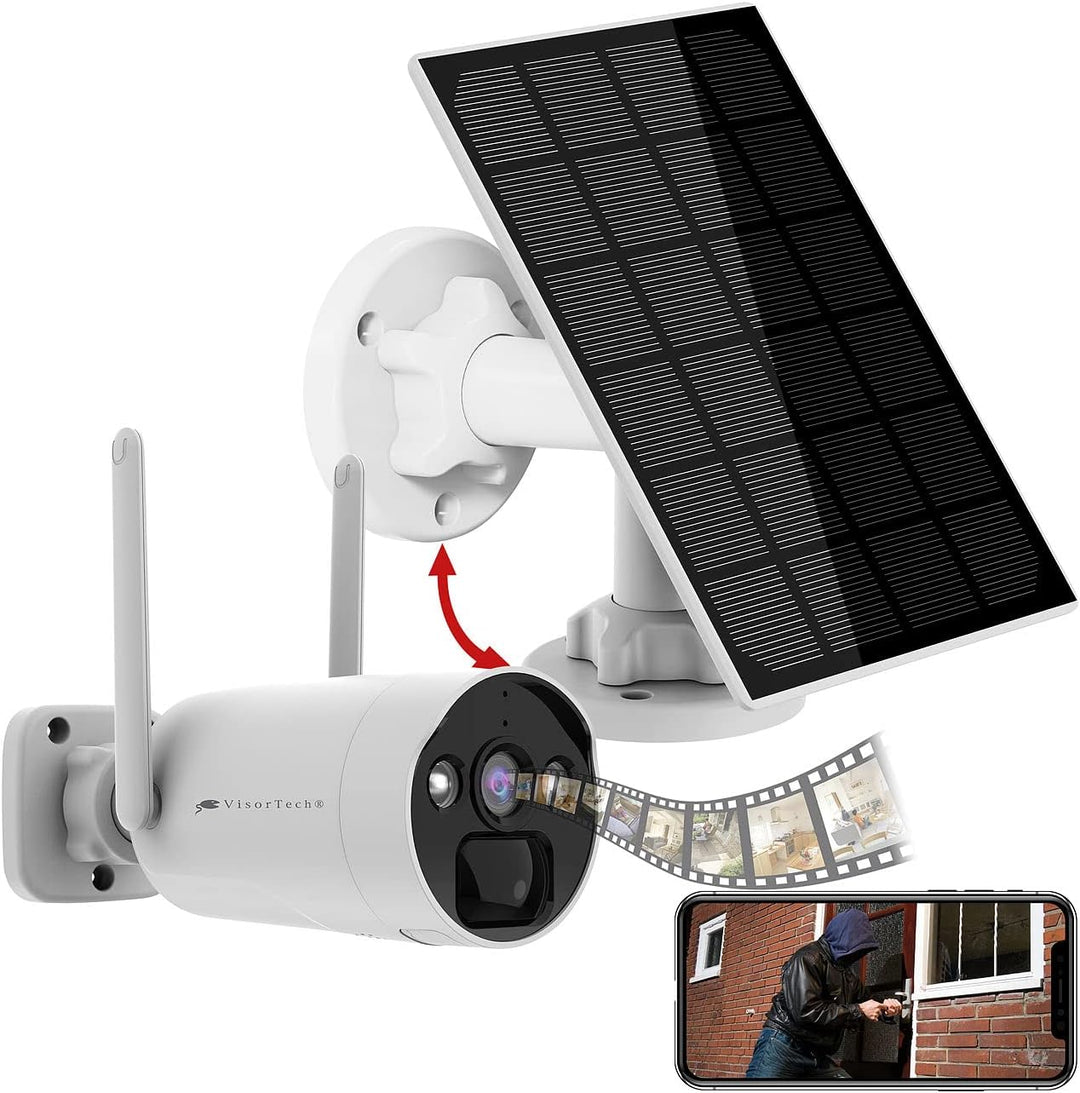 VisorTech Videoüberwachung: 2K-Festplatten-Überwachungsrekorder + 4 Solar-Akku-Kameras, HDMI, App (S