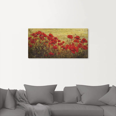 ARTland Leinwandbilder Wandbild Bild auf Leinwand 100 x 50 cm Botanik Blumenwiese Mohnblume Malerei