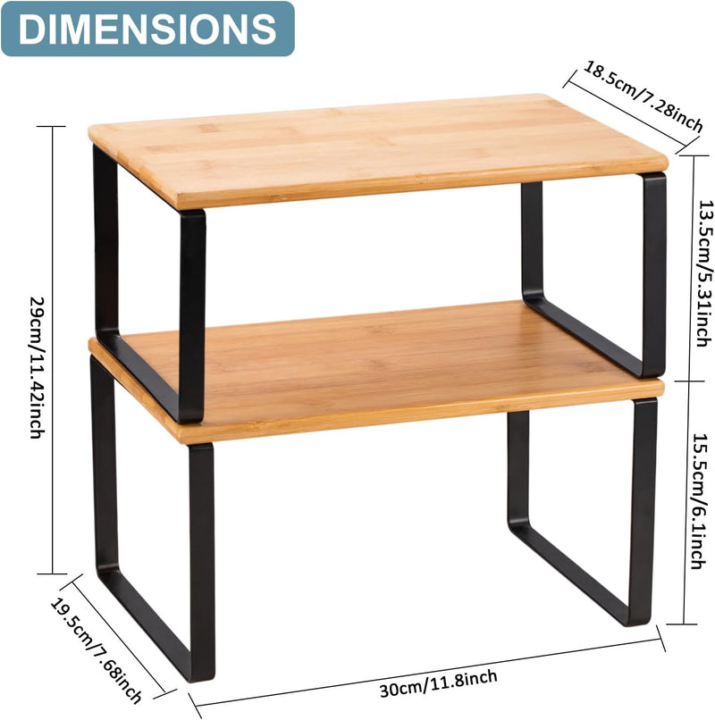 UOMIO Küchen Regaleinsatz für Schrank 2er Set Gewürzregal aus Bambus Stapelbare Küchenschrank Organi