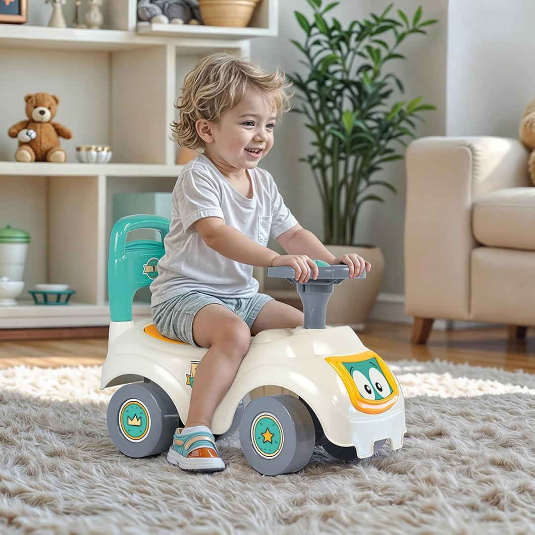 DOLU Sit n' Ride Kinderspielzeug zum Schieben, Schiebespielzeug für Kinder | Aufsitzauto - Weiss, We
