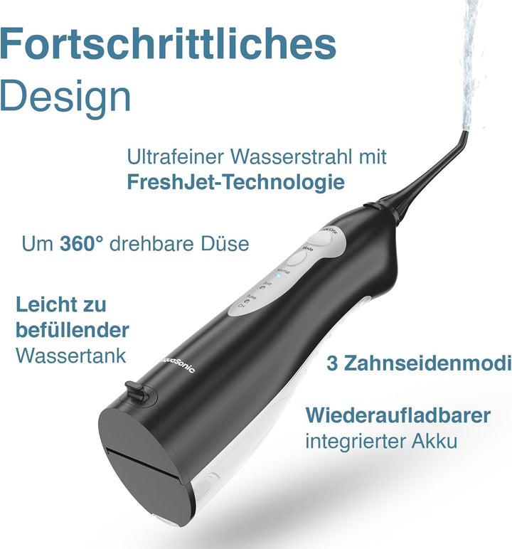 Aquasonic Aqua Flosser - Professioneller Wiederaufladbarer Wasserzahnseidenreiniger mit 4 Aufsätzen