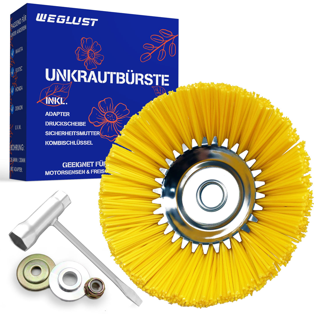 WEGLUST Nylon-Unkrautbürste für Motorsense, 200x25,4mm, mit Drahtbürste und Nylon-Borsten (Gelb), Ge