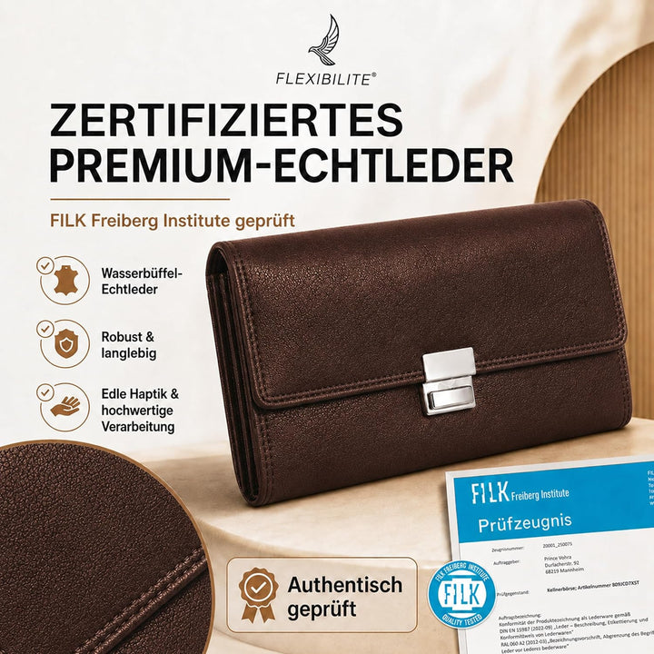 FLEXIBILITE®️Profi Kellner Geldbörse Profi Wasser Büffel [2025] Echt Leder RFID (18,5 x 9,5 x 4,5cm
