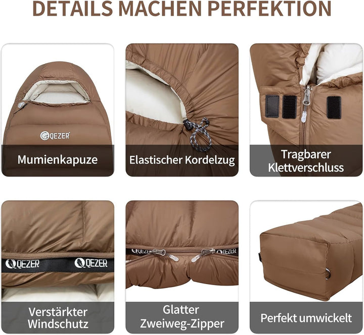 Daunenschlafsack, kleines packmass,650FP, RDS-Zertifiziert | Stegkonstruktion ,Für alle Jahreszeiten