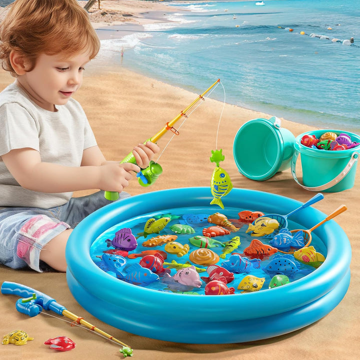 JUKUDAHU Magnetisches Angelspielzeug für Kinder ab 3-5 Jahren, Angelspiel mit aufblasbarem Kinderpoo