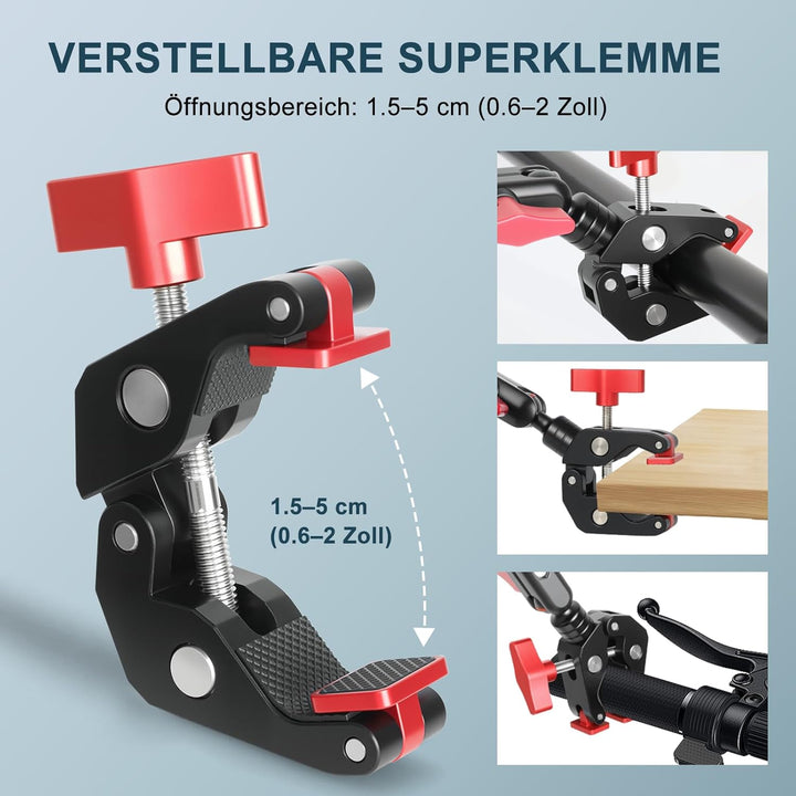 Magic Arm mit Super Clamp 23''/59cm, ZAKVOP Webcam Halterung mit Klemme, 360°Flexibel Magic Arm Clam