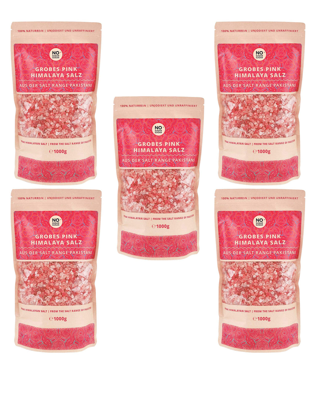 Pink Himalaya Salz Vorteilspack 5x1kg, grobe Körnung, Perfekt für Salzmühle, Brocken, Steinsalz/Kris