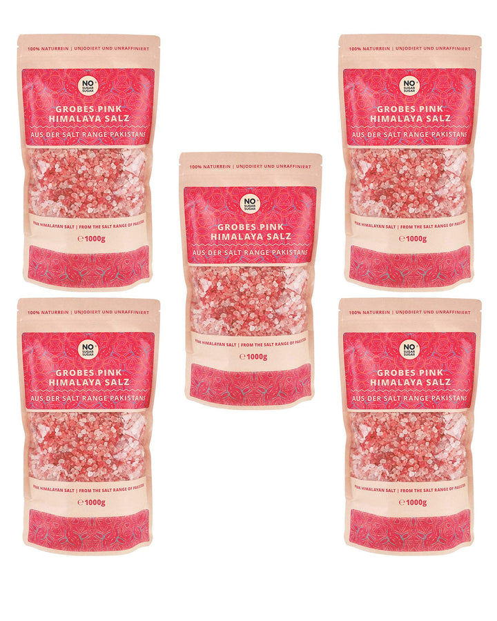Pink Himalaya Salz Vorteilspack 5x1kg, grobe Körnung, Perfekt für Salzmühle, Brocken, Steinsalz/Kris