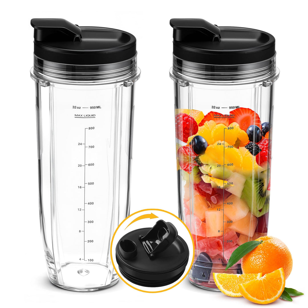 2 Stück Ersatz 32oz Blender Cup mit Sip & Seal Deckel Kompatibel mit Nutri Ninja BL450 BL454 Bl455 B