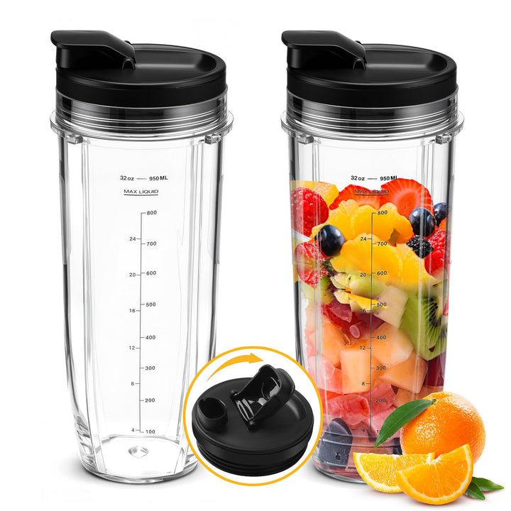 2 Stück Ersatz 32oz Blender Cup mit Sip & Seal Deckel Kompatibel mit Nutri Ninja BL450 BL454 Bl455 B