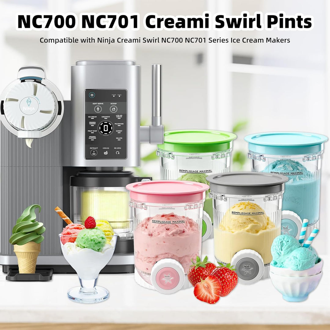 4 Stück Für Ninja Swirl Creami Behälter 480 ml Eisbehälter, Kompatibel mit Ninja Creami NC700 & NC70