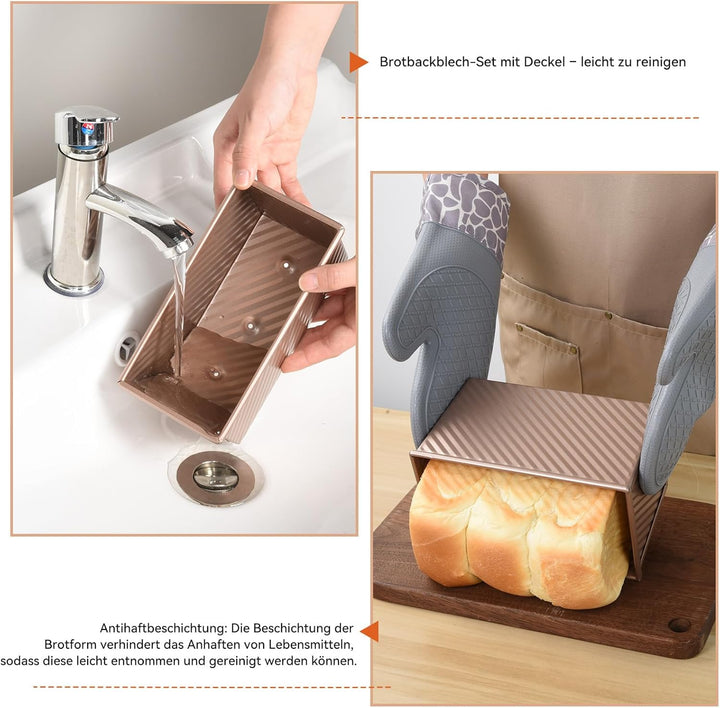 OTraki 2PCS Toastbrot Backform Set Mit Deckel, Toast Brot Backform Set Klein (19 X 9,5 X 8 Cm) Und G
