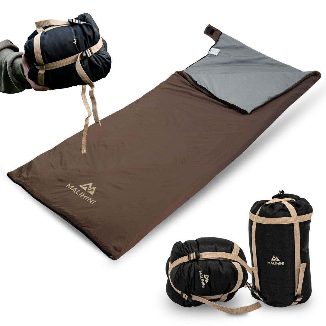 MALIHINI Deckenschlafsack Camping [Als Decke nutzbar & koppelbar] Leicht & kompakt, kleines Packmass