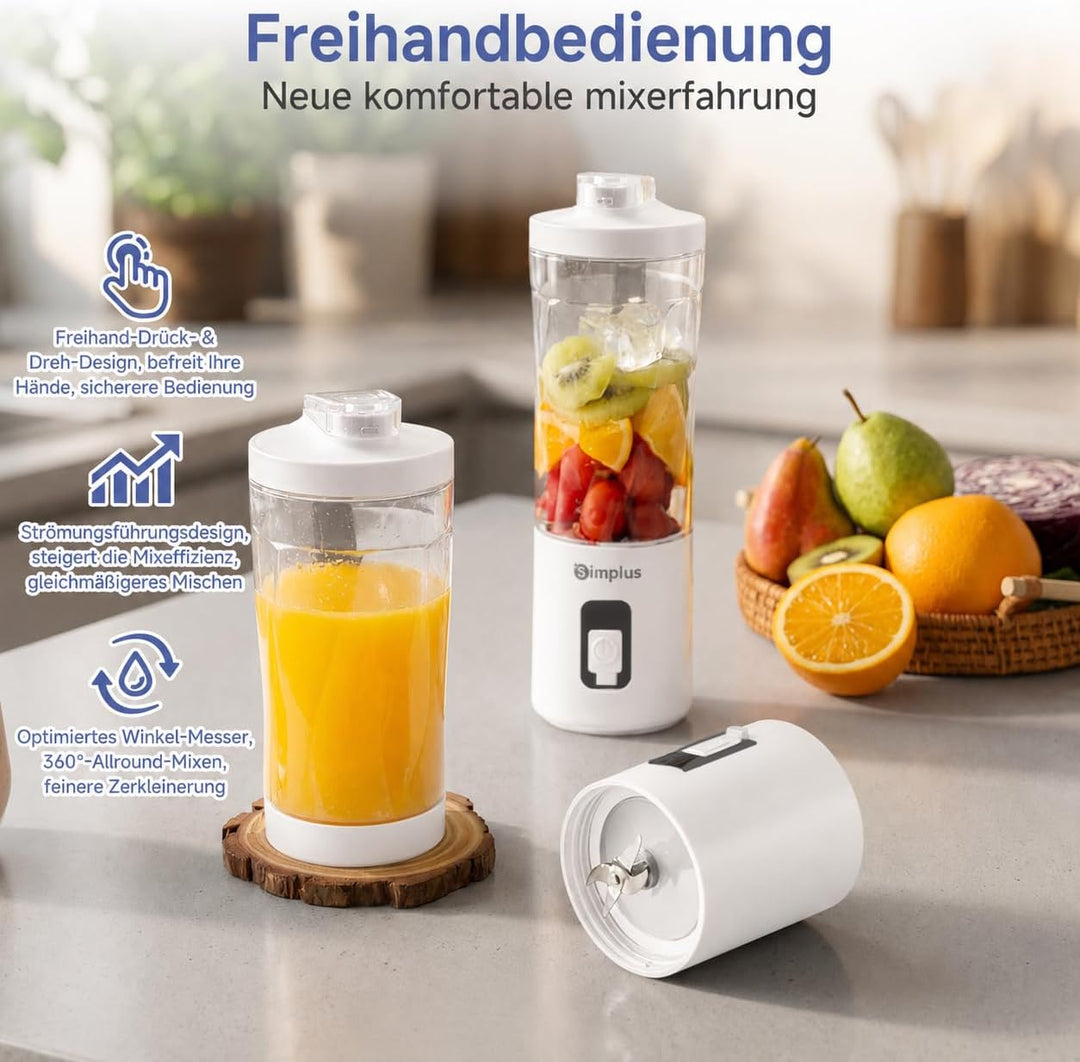 SIMPLUS Tragbarer Mixer 800ml Smoothie Maker To Go, USB-C Mini Mixer mit 6 Edelstahlklingen, kabello