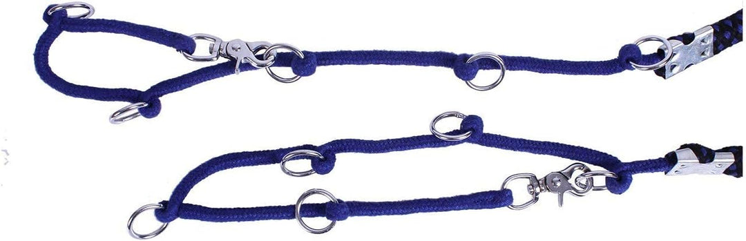 QHP Longierstrick Longierhilfe Luxus mit Mehreren Ringen zur optimalen Einstellung (M, Blau/Schwarz)