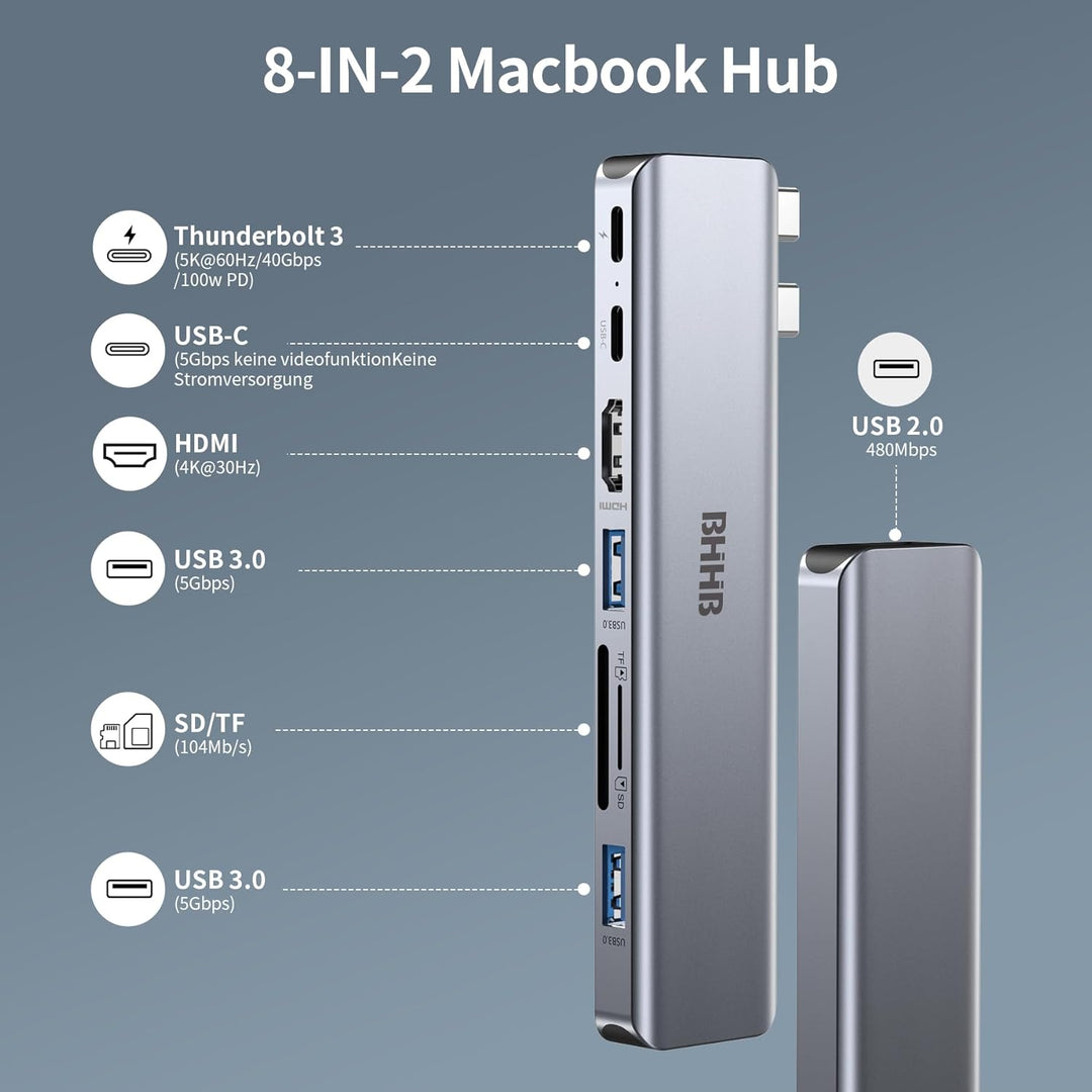 BHHB M81 USB C Hub Adapter für MacBook Pro Air Docking Station 8-in-2 für Mac Book Zubehör 4K@30Hz H