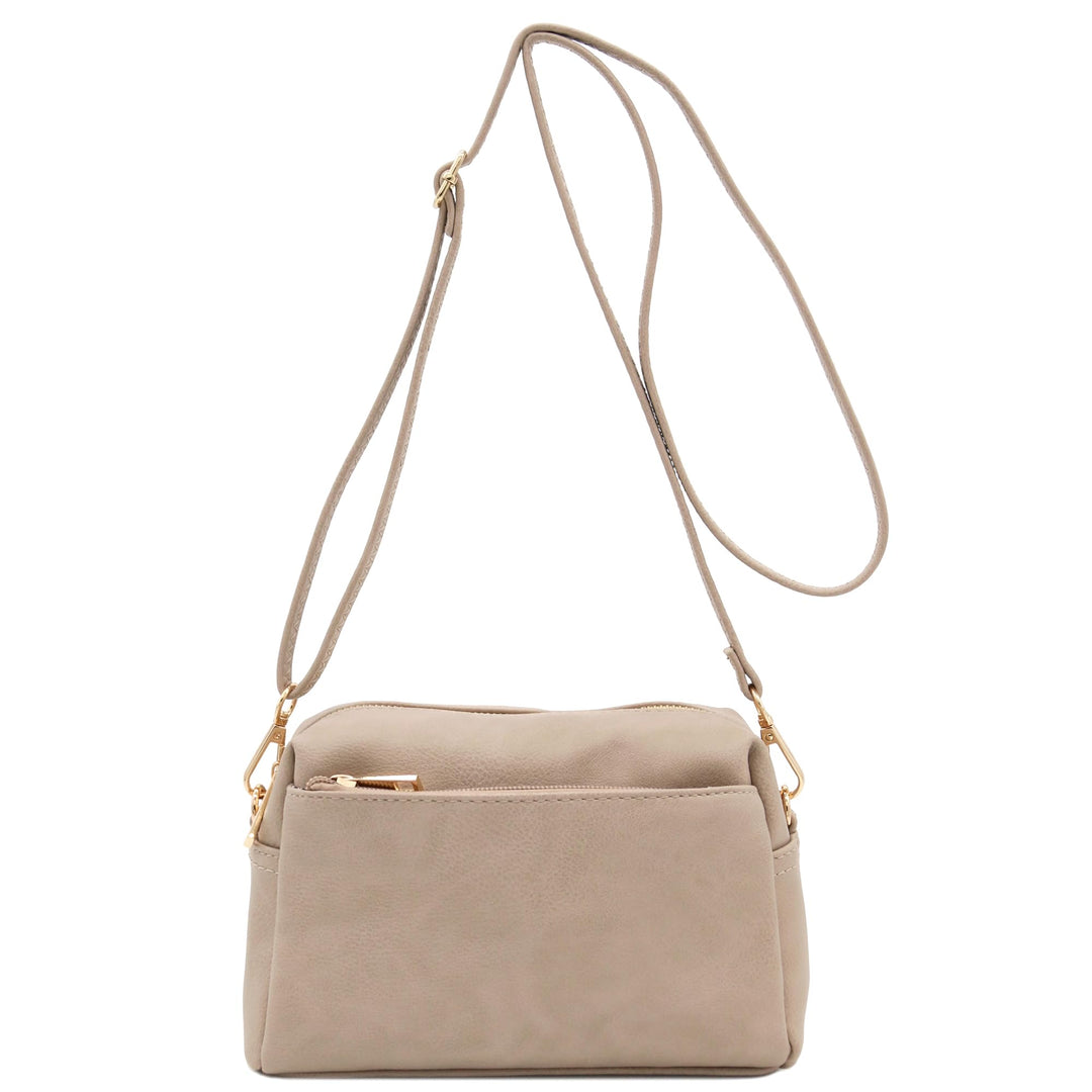 FashionPuzzle Kleine Umhängetasche mit 3 Reissverschlüssen Beige Ziegelstein, Beige Ziegelstein