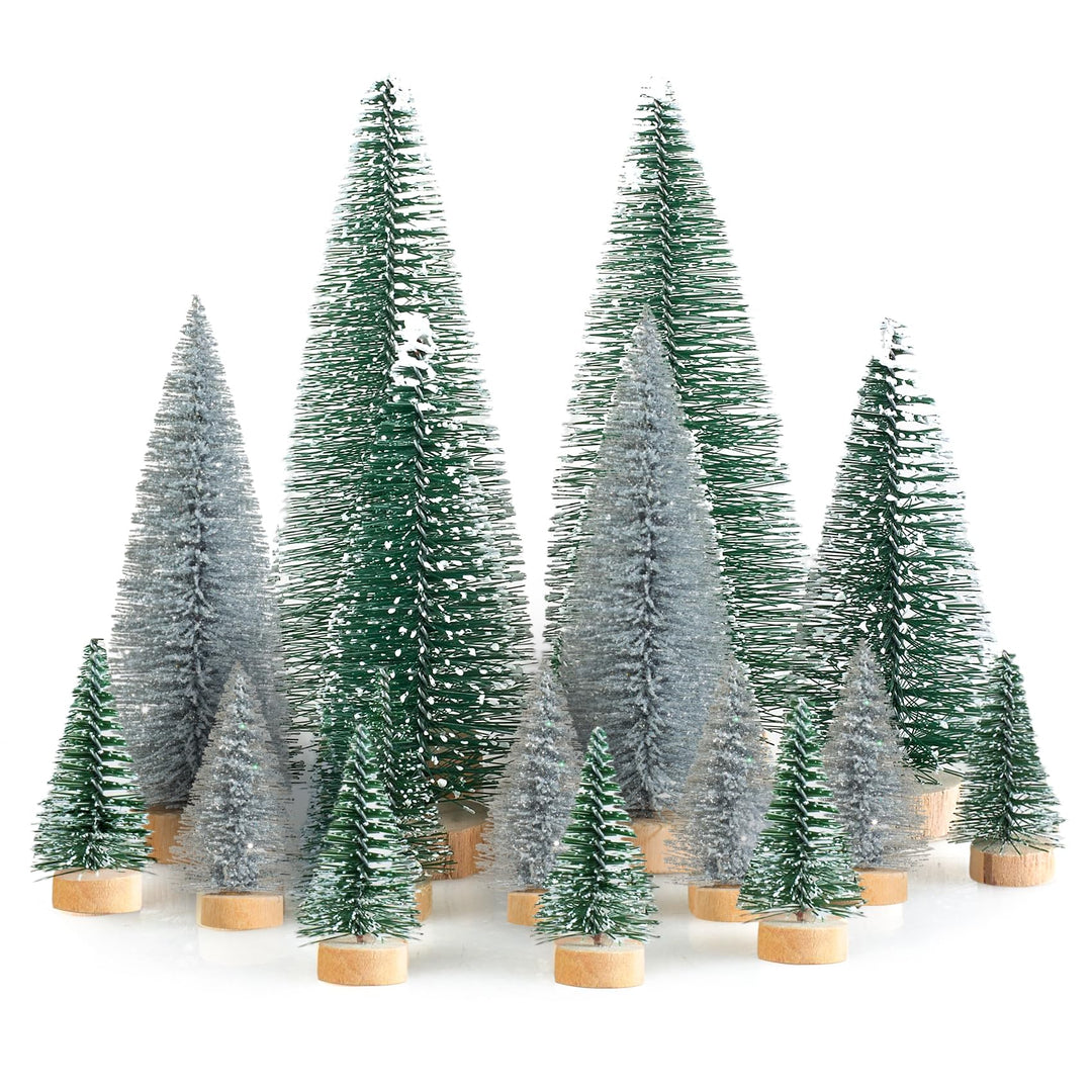 16 Stück Mini Tannenbaum Deko Klein Weihnachtsbaum Grün Silber, Künstlich Miniatur Weihnachtsbaum Ge