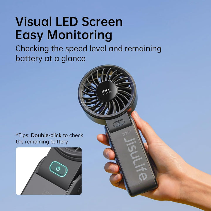 JISULIFE Handventilator Life7, Leistungsstarker tragbarer Ventilator mit LED Anzeige, 19.5 Stunden m