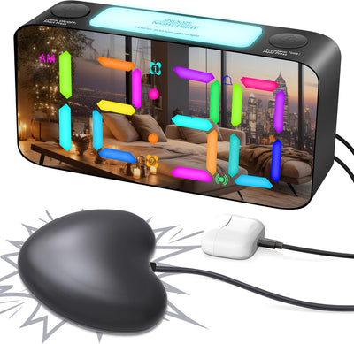 Extrem Lauter Vibrationswecker mit Bettschüttler für Gehörlose/Tiefschläfer/Schwerhörige,RGB Farbige