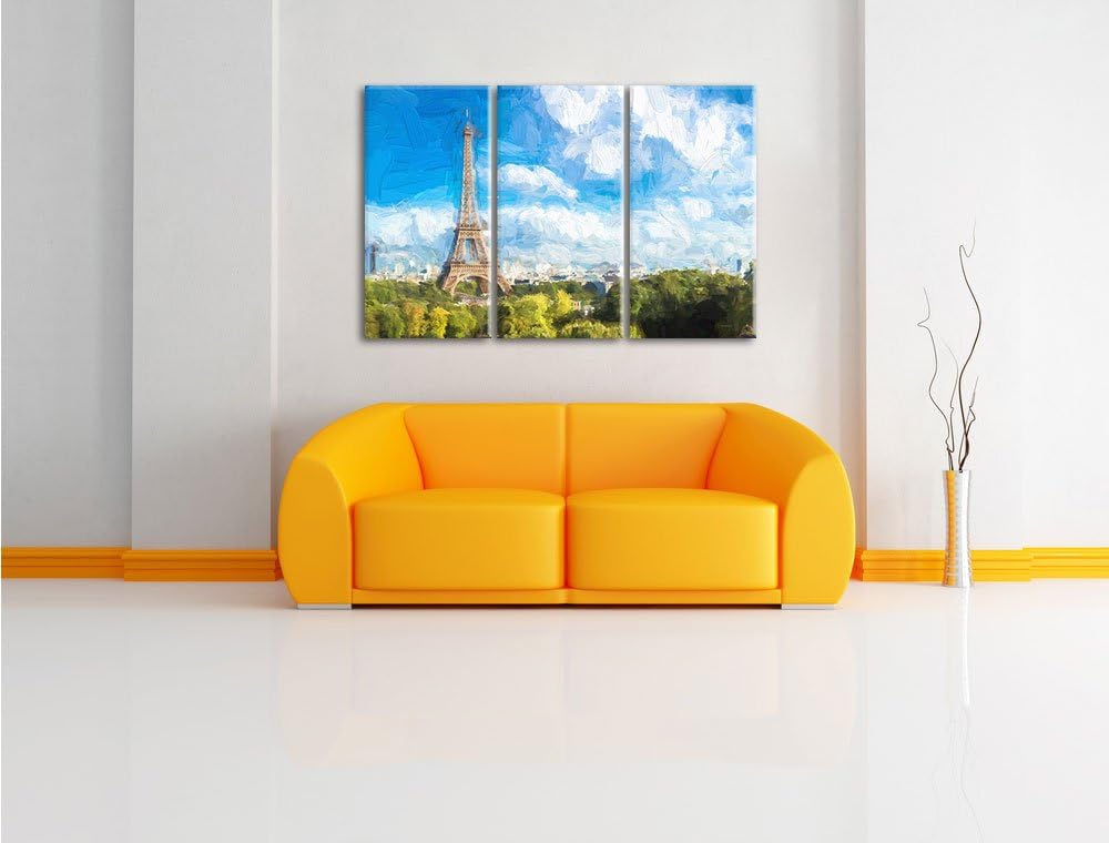 Pixxprint Riesiger Eiffelturm in Paris als Leinwandbild/Grösse: 3 Teilig (120x80) cm/Wandbild/Kunstd