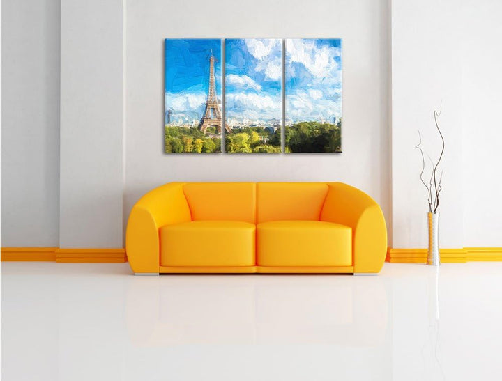Pixxprint Riesiger Eiffelturm in Paris als Leinwandbild/Grösse: 3 Teilig (120x80) cm/Wandbild/Kunstd
