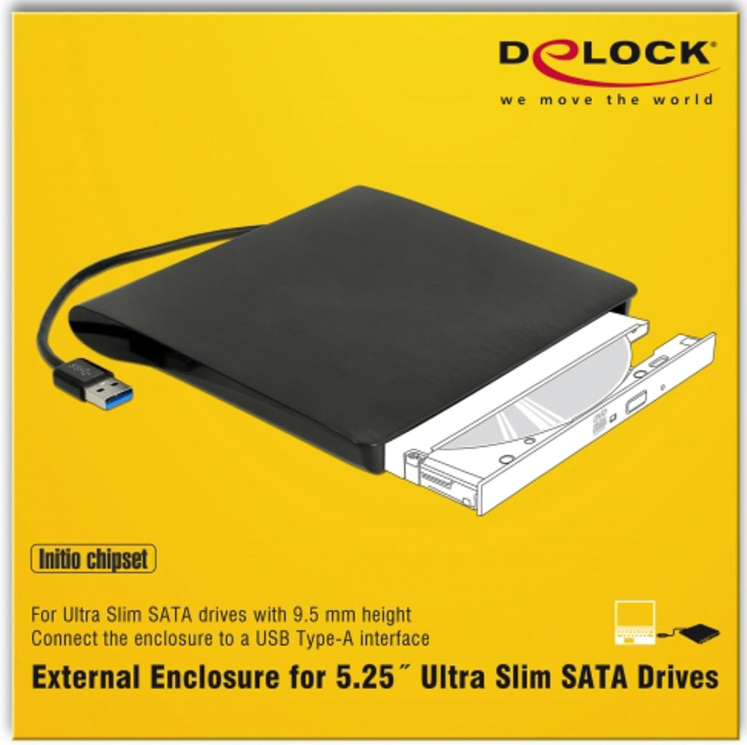 DeLock Externes Gehäuse für 5.25″ Ultra Slim SATA Laufwerke 9,5 mm zu USB Typ-A