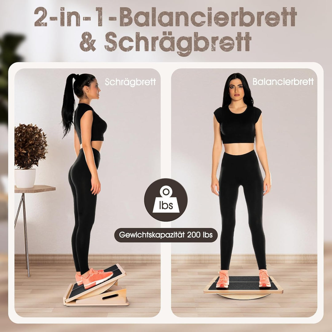 Balance Board 2-in-1 Verstellbares Schrägbrett mit Tragegriff, Rutschfestes Balancebrett und Wadenst