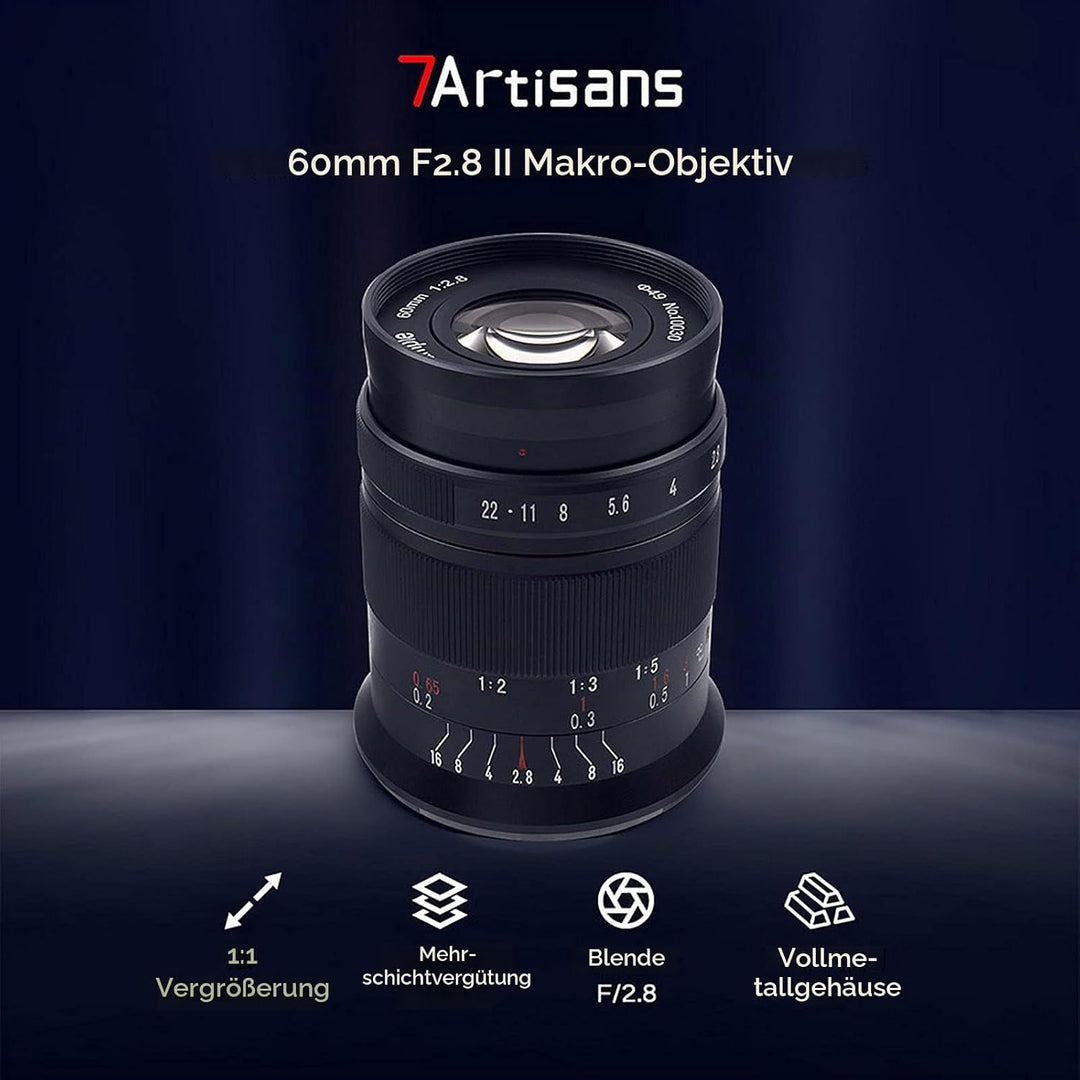 7artisans 60mm F2.8 II APS-C Format Makro-Objektiv, Kompatibel mit Sony E-Mount-Kameras Kameras Sony