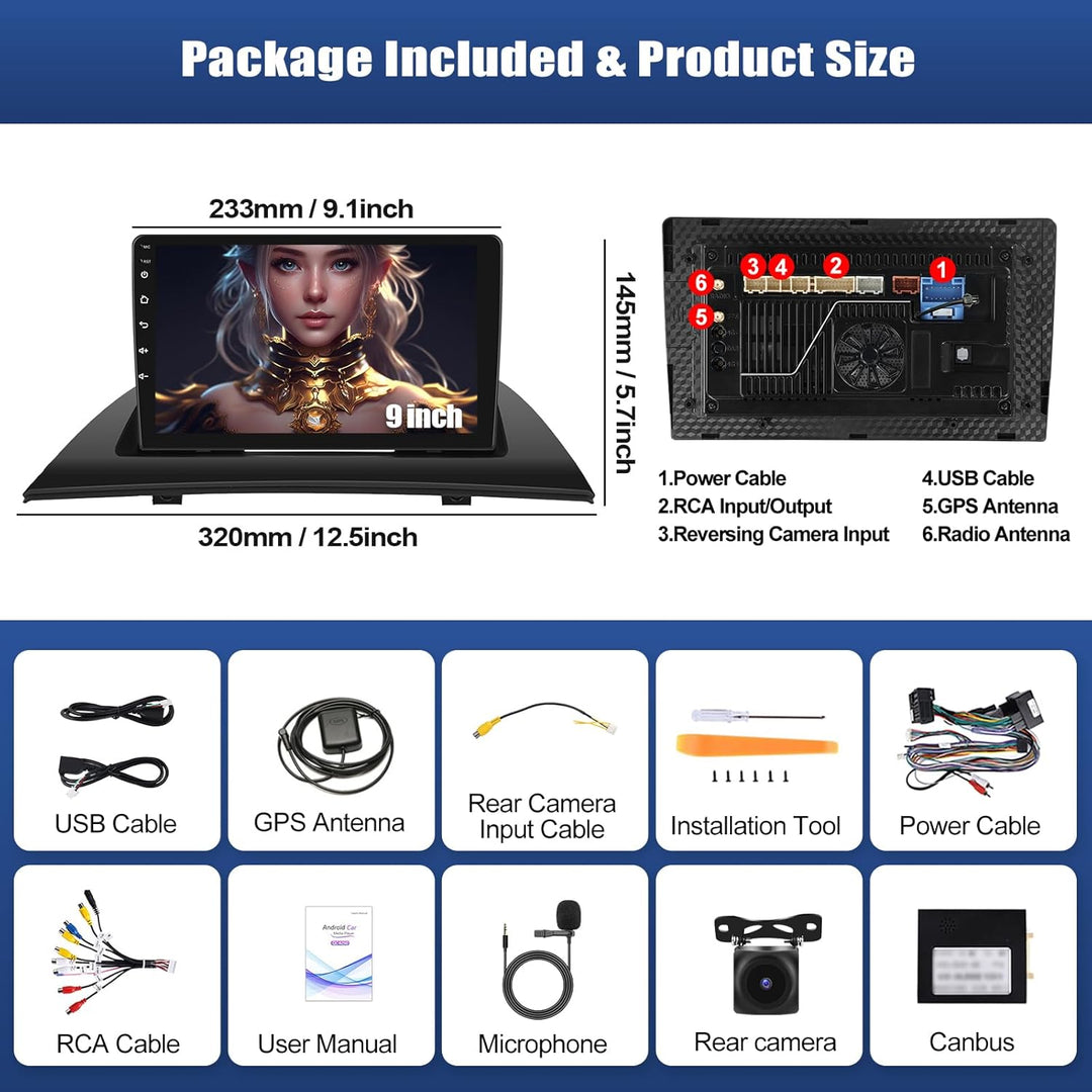 CAMECHO 4+64G Android 15 Qualcomm 8-Kern Navi Autoradio für BMW X3 E83 2004-2010 mit Rückfahrkamera