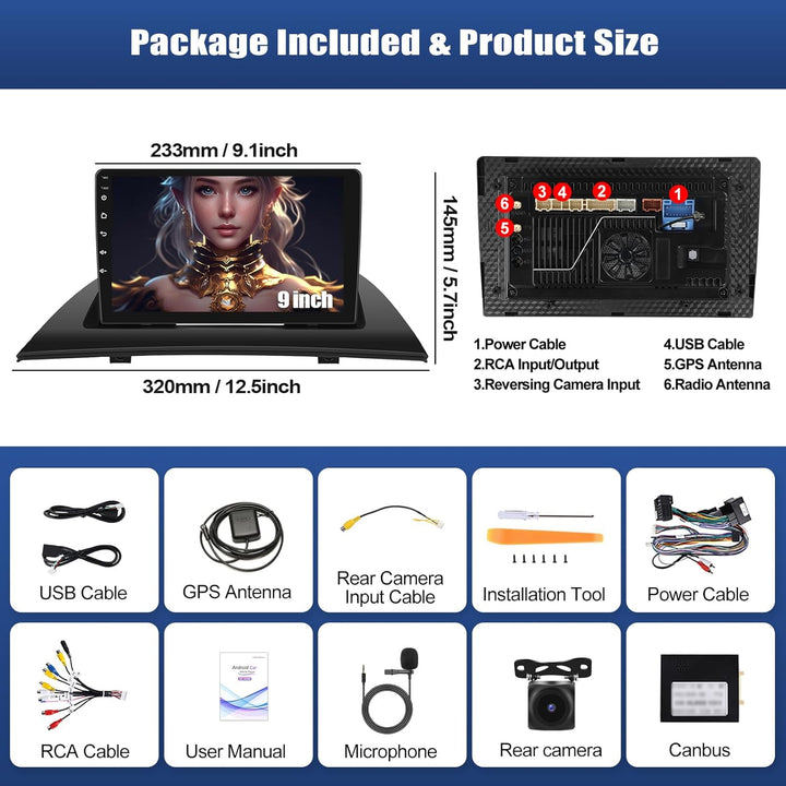 CAMECHO 4+64G Android 15 Qualcomm 8-Kern Navi Autoradio für BMW X3 E83 2004-2010 mit Rückfahrkamera