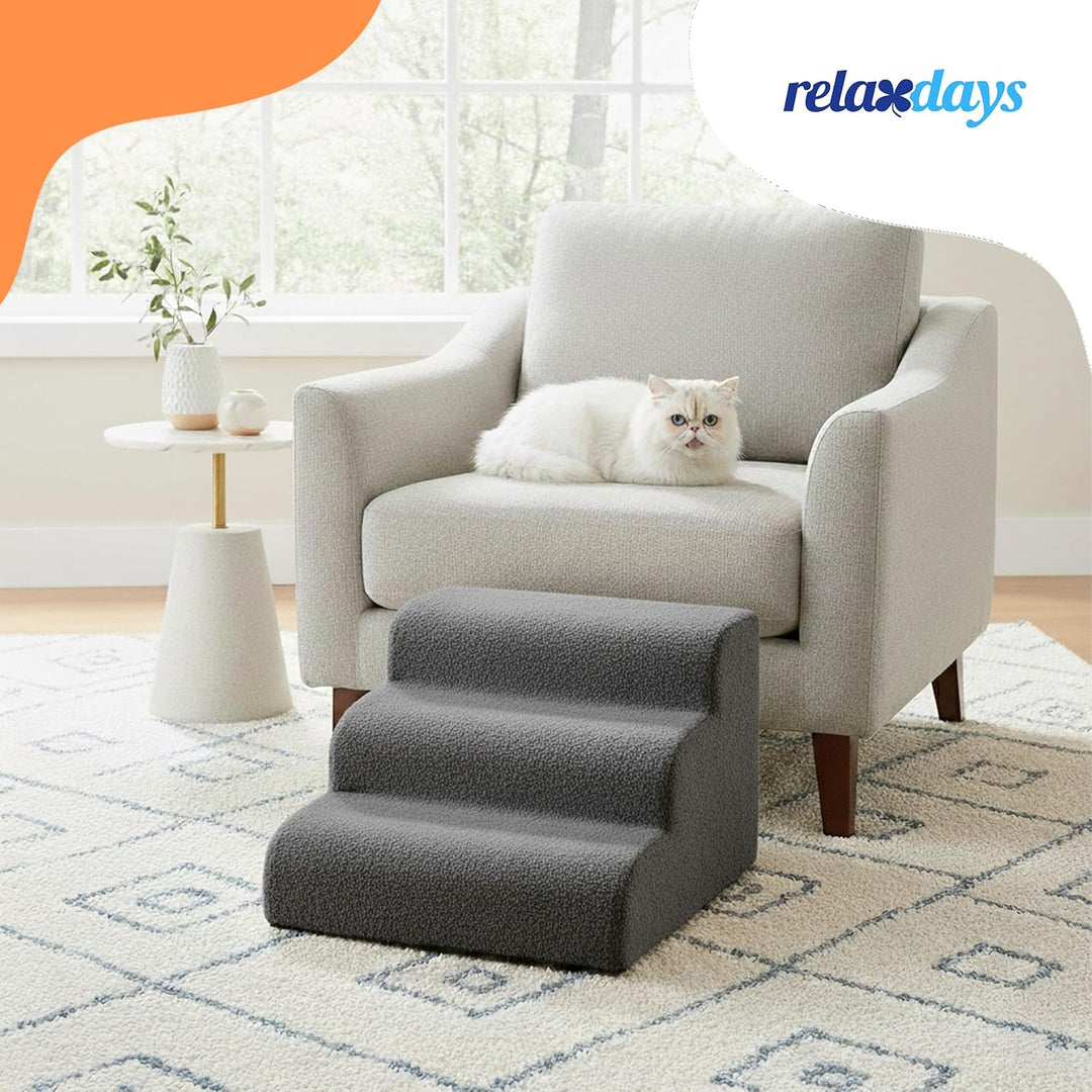 Relaxdays Hundetreppe, 3 Stufen, HxBxT: 35 x 35 x 56 cm, rutschfest, Stoffbezug, Haustiertreppe Bett