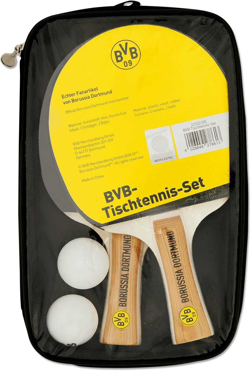 Borussia Dortmund Unisex – Erwachsene 22330100 Tischtennis-Set, Schwarzgelb, One Size