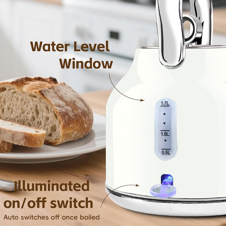 Huogary Wasserkocher - 1,7 L Edelstahl Wasserkocher mit Warmfunktion, 2000W Schnellkocher mit LED-An