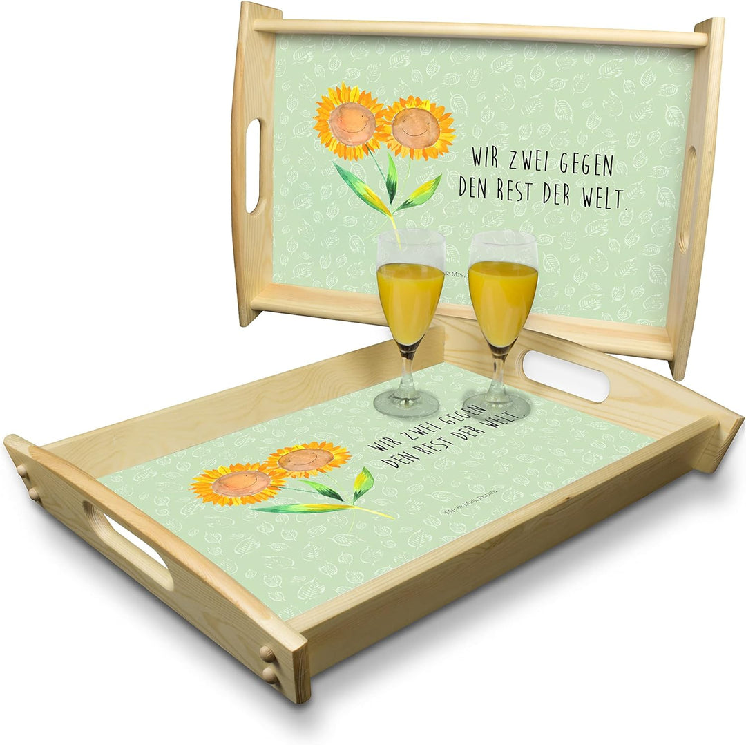 Mr. & Mrs. Panda Serviertablett Blume Sonnenblume - Geschenk, tablett aus Holz, Freundin, sofatablet