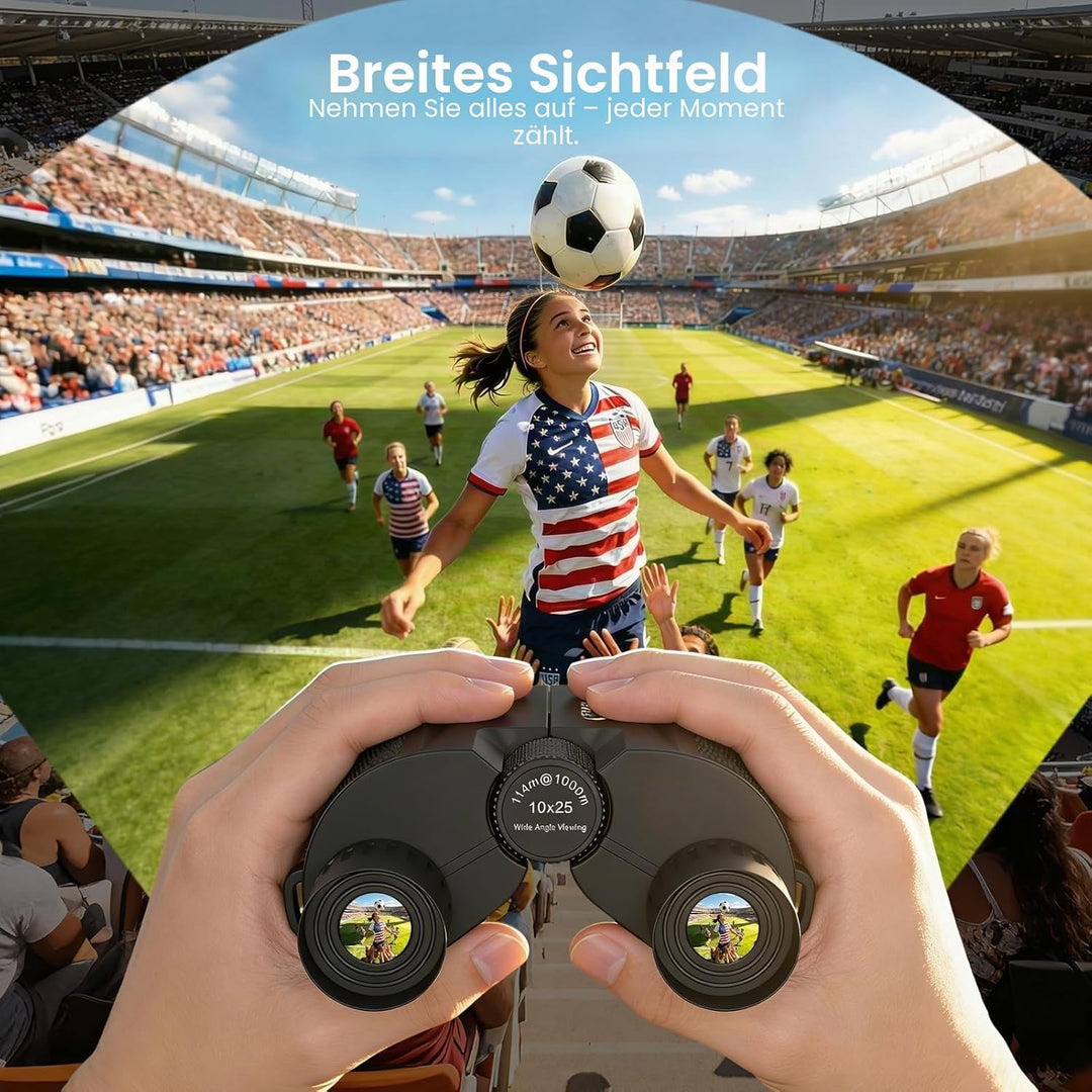 Aurosports 10x25 Kompakt Fernglas Kinder Erwachsene - Ferngläser Klein mit Nachtsicht Schwachem Lich