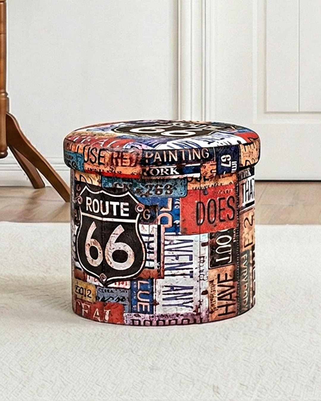 Bonlife Sitzhocker mit Stauraum Aufbewahrungsbox mit Deckel Fusshocker Runde Sofa Hocker Kiste Fuer