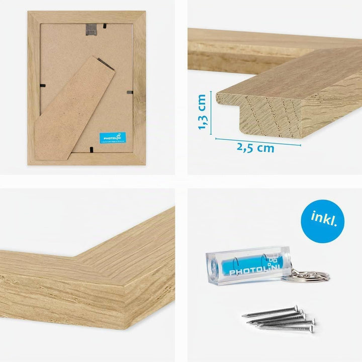 PHOTOLINI 3er Bilderrahmen 13x18 Holz Eiche, Set breite Bilderrahmen 18x13, Fotorahmen 13 x 18 Holz
