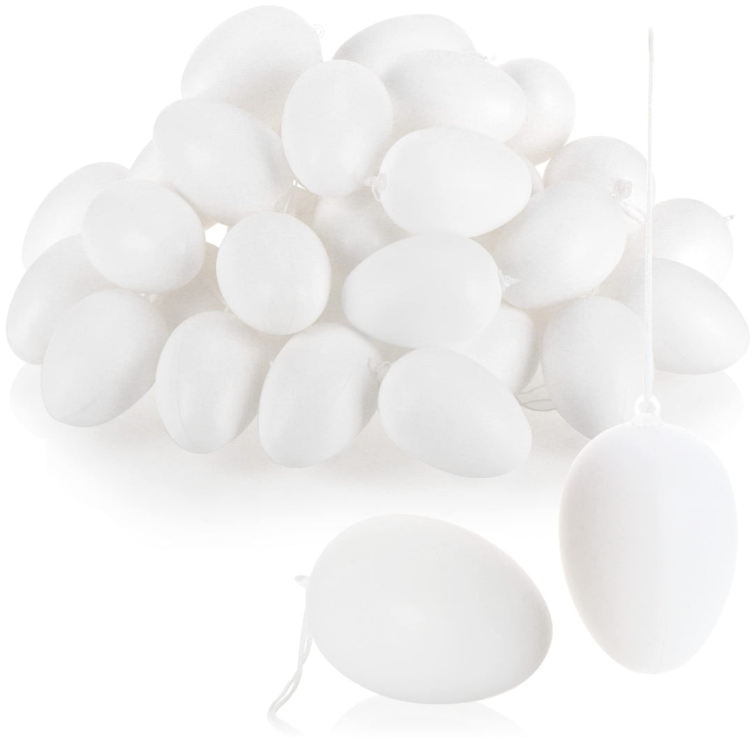 com-four® 36x Weisse Deko-Ostereier aus Kunststoff - Plastikeier zum Anmalen und Aufhängen - Kunstst