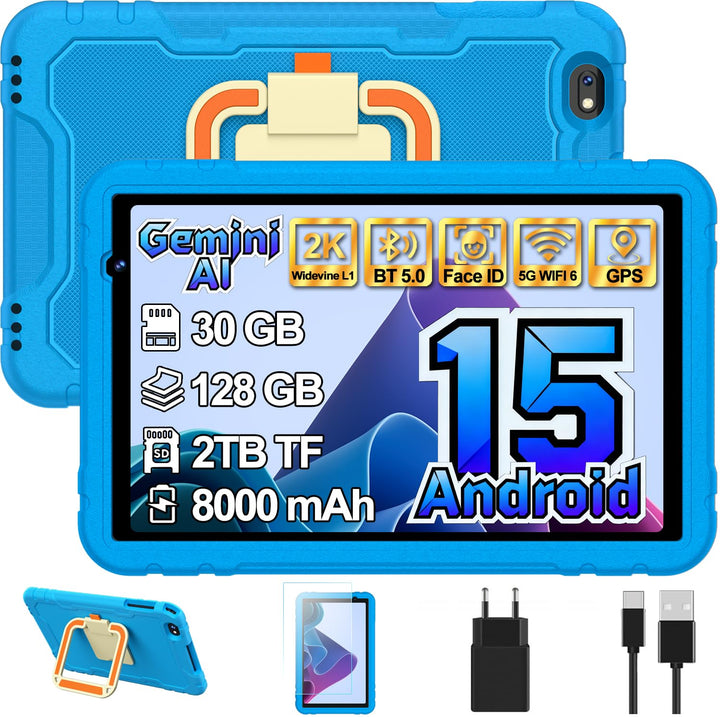 Kinder Tablet 10 zoll Android 15, 30 GB RAM + 2TB TF, Gemini AI, 5G WLAN 6, Widevine L1, Parental Co