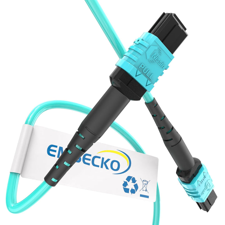 EMSECKO MPO zu MPO Glasfaserkabel 1M, 12 Adern LWL, Buchse Typ B, OM3 Multimode Patchkabel, LSZH MPO