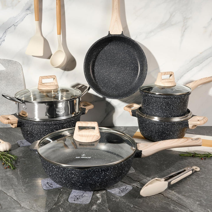JUST PERFECTO Topf und Pfannenset Induktion - Pfannenset mit deckel - Induktions Töpfe Set - Töpfe u