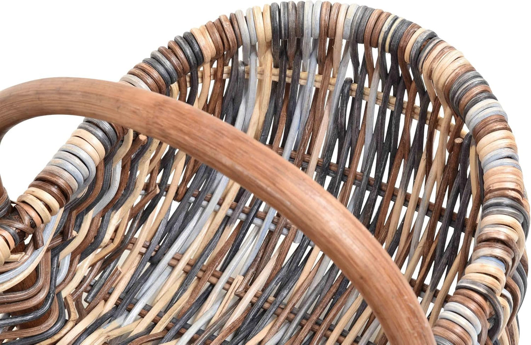 Einkaufskorb/Bügelkorb/Shopper aus echtem Rattan, Henkel- Trage-Korb leicht und stabil (Mehrfarbig (